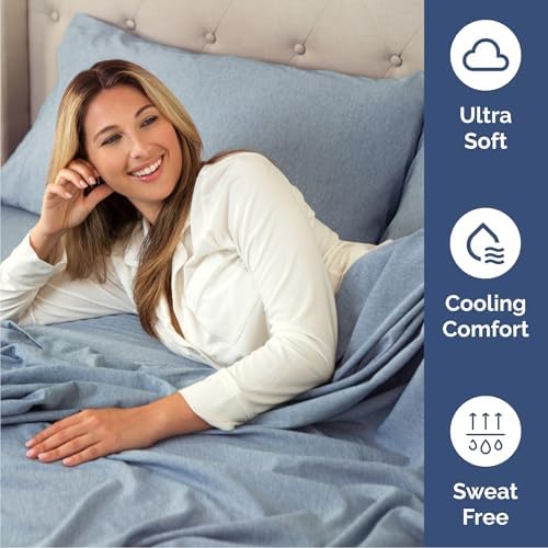 Cal King Size 4 Piece Sheet Set - Breathable & Cooling - Heathered Blue