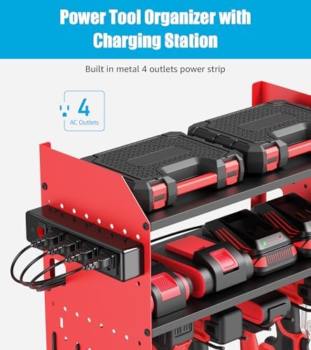 CCCEI Modular Power Tool Organizer Wall Mount with Charging, Red, 1 Pack