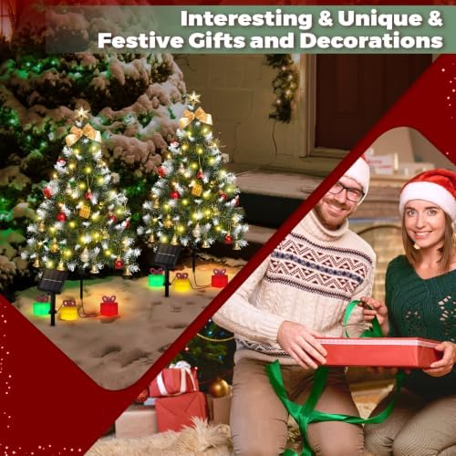 Mini Christmas Tree Solar Lights, Outdoor Decorations, 4 Pack