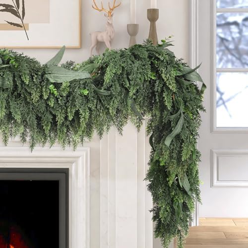 Christmas Garland, 6FT Real Touch Cedar Garland for Indoor Outdoor
