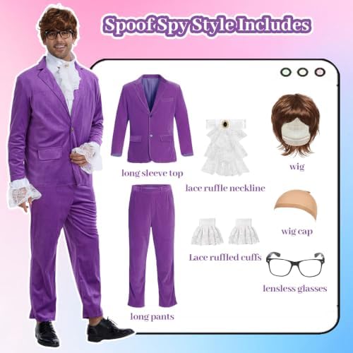 6 Pcs Mens 60's Swinger Spy Costume