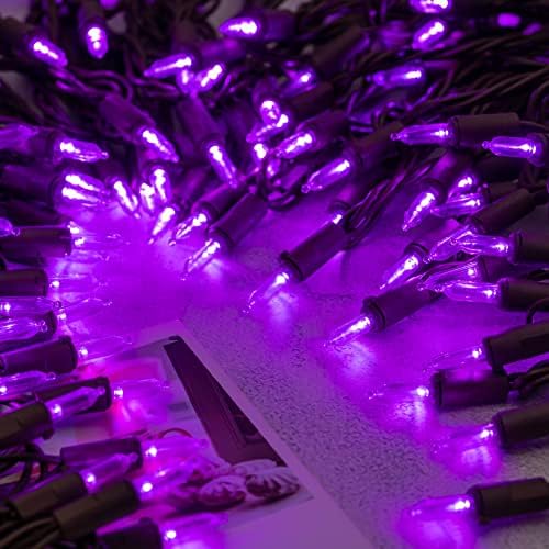 YULETIME 200 Purple LED Christmas Lights, 66 Feet Brown Wire UL Certified Commercial Grade Holiday String Light Set