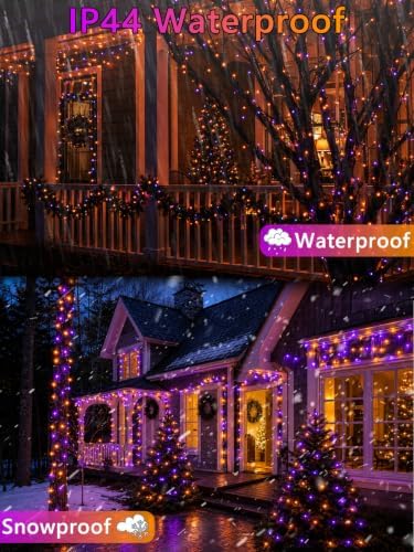 2 Pack 66FT 200 LED Halloween Lights Outdoor Indoor, Orange and Purple