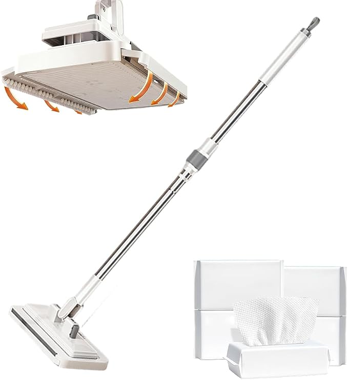 Hands-Free Multi-Purpose Flat Mop, 2026 Convenient Cloth Changing Mini Mop Long Handle Wet and Dry Flat Mopping, Sweeper Stick Lightweight Snap for Corners Multi Surface (37’‘)