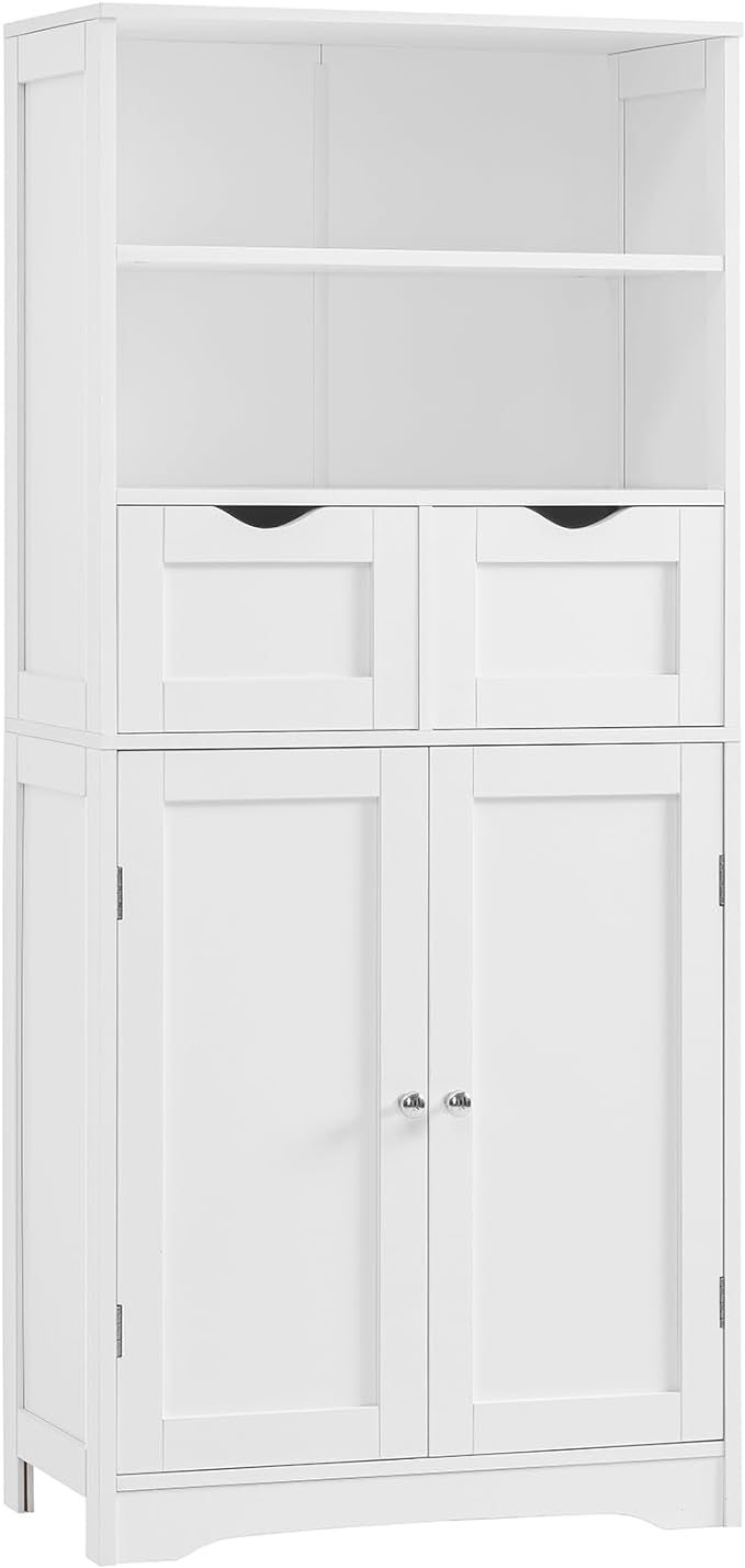 Iwell Tall Bathroom Cabinet, Storage Cabinet with Adjustable Shelves, Bathroom Storage Cabinet for Living Room, Dining Room, Entryway, White