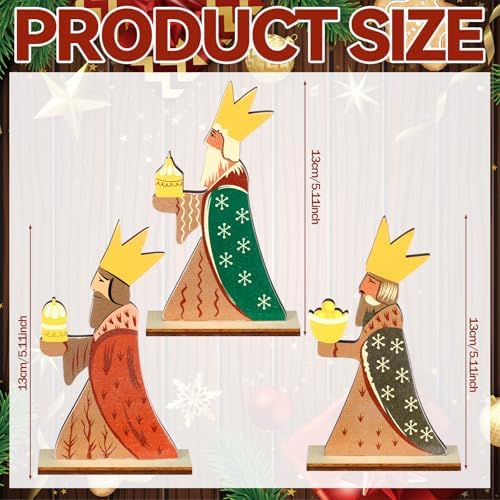 Barydat 3 Pcs The Three Wise Men Table Decor Christmas Wooden Sign