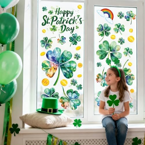 St Patricks Day Window Clings for Glass Windows Clover Shamrock Decorations