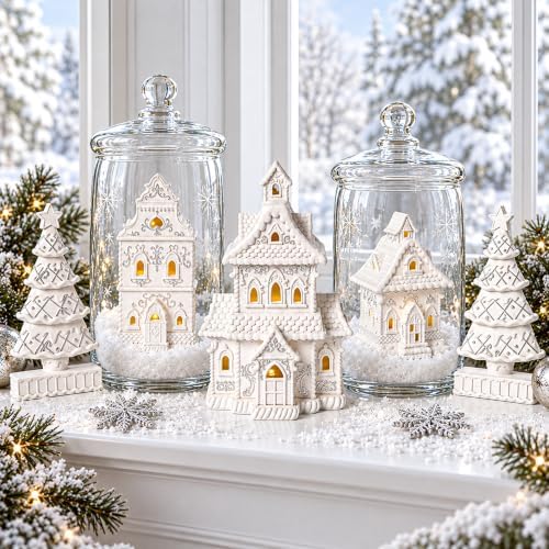 Parsin Gingerbread House Christmas Decorations - 5PC Village Set with Trees