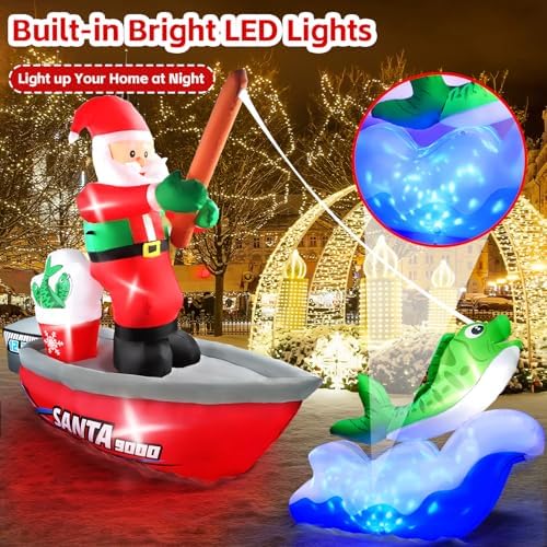 Kalolary 15FT Long Christmas Inflatables Fishing Santa Claus