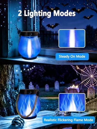 4 Pack Solar Lanterns Outdoor Waterproof Blue Solar Halloween Flame Lights