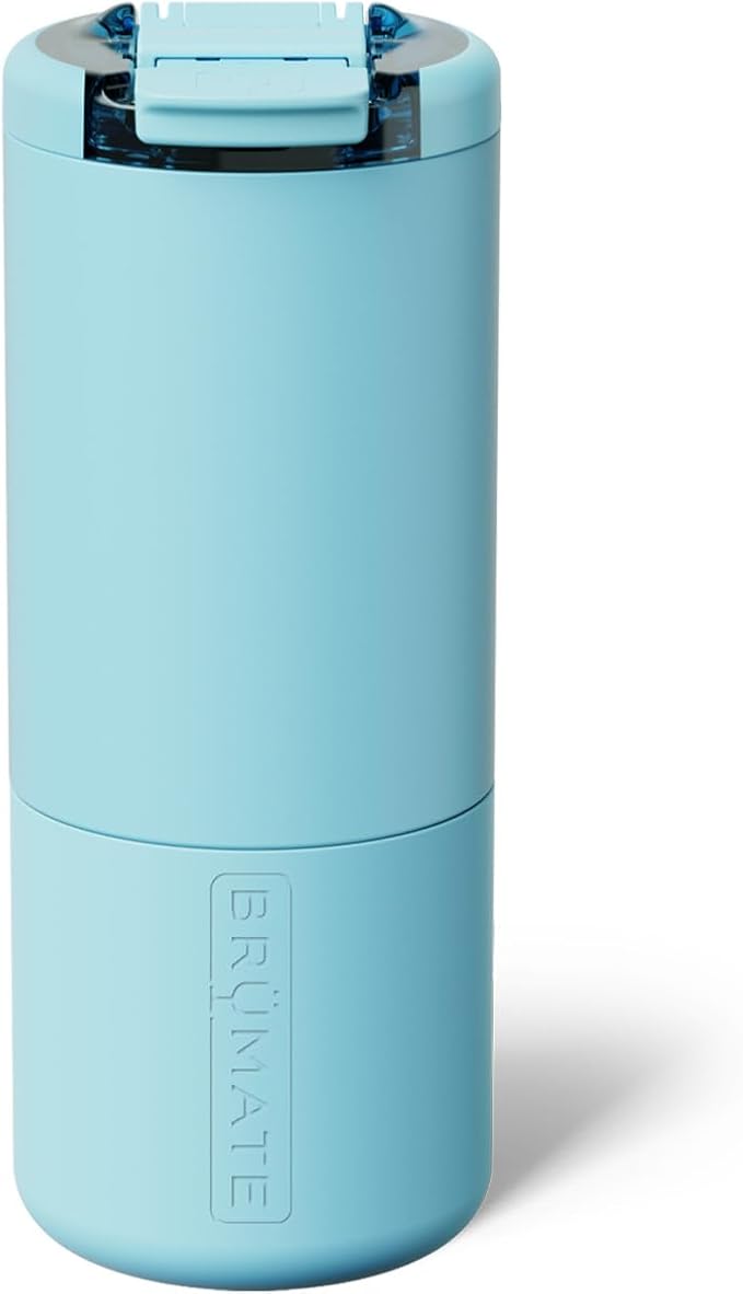 BrüMate Strova 18oz 100% Leakproof Insulated Coffee Mug | Ceramic-Lined Interior | Built-In Silicone Sleeve for Travel | Locking Flip Lid (Glacier)