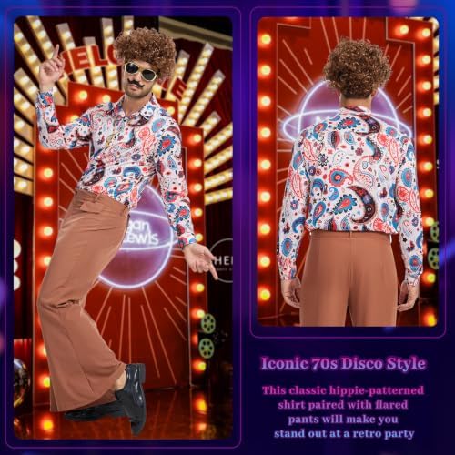 70s Disco Outfit for Men, 7 Pcs Retro Hippie Costume Adults