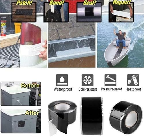 12 Roll 1 Inch X 10 FT Self-Fusing Silicone, Thickness 0.5mm Hose Repair Tape, Heavy Duty and Leak Proof Rubber Hose Tape, Pipe for Water(Black Tape)