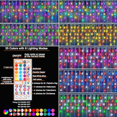 Pooqla 35 Colors Icicle Lights for Outside, 114FT Icicle Christmas Lights