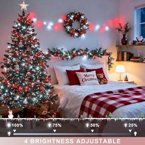 JMEXSUSS 600 LED Red and White Christmas Tree Lights with Remote