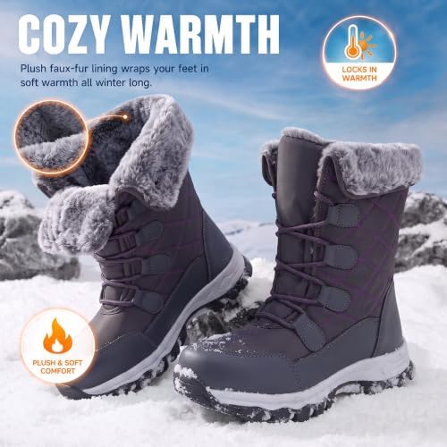 Women's Winter Snow Boots Waterproof Warm Lace Up Mid-Calf Booties