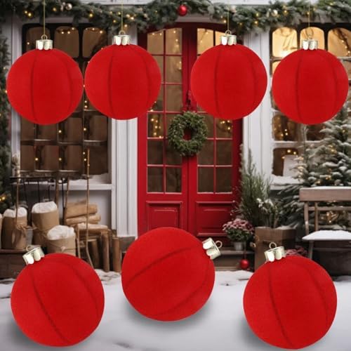 Jetec 6 Pcs 10 Inch Christmas Ball Ornaments, Red Silver Cap Inflatable
