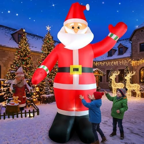 10 FT Christmas Inflatable Santa Claus Outdoor Decoration, Huge Xmas Classic Santa Blow up Santa with Built-in LED Light, Giant Holiday Party Decor for Yard Garden Hall Plaza Mall, Instant Inflate