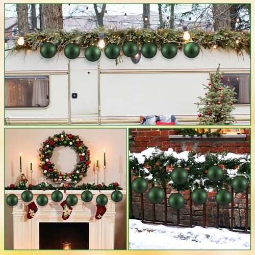 Wettarn 8 Pcs 6" Green Christmas Tree Plastic Ball Ornaments