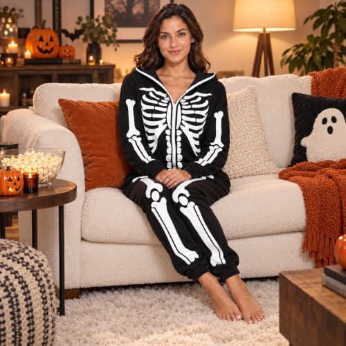 Just Love Women's Adult Onesie Skeleton Halloween Costume with Hood