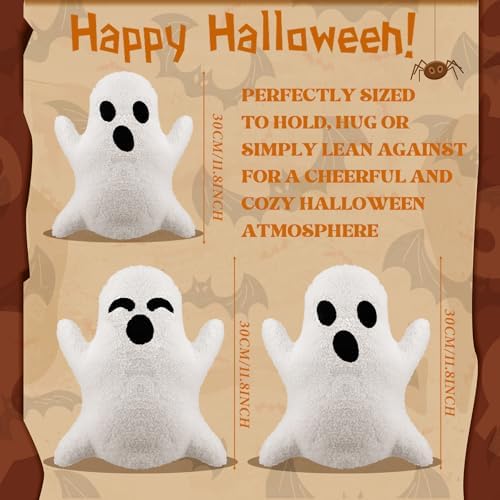 Konohan 3 Pcs White Ghost Halloween Throw Pillows Lovely Plush Stuffed