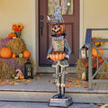 Metal Pumpkin Man Soldier Holding a Candy Bowl for Halloween 4.6Ft. Tall