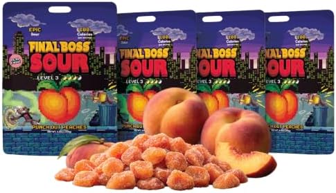 Final Boss Sour Fruit Candy, Punch-Out Peaches, Level 3, 4 Pack