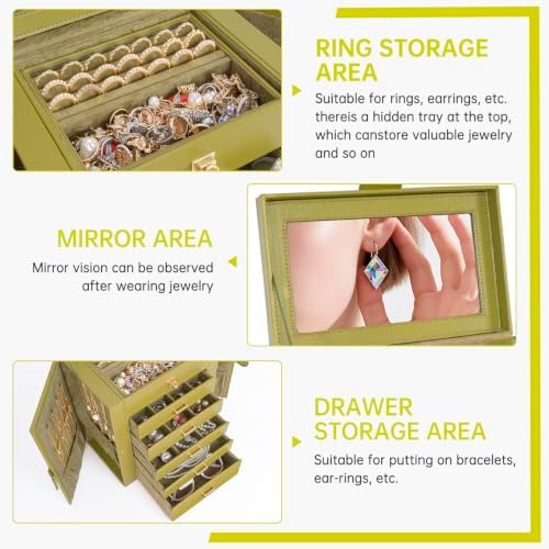 AKOZLIN 6-Tier Jewelry Box Organizer 5 Drawers Storage Medium Green