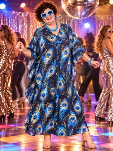 Women's Landlady Costume, 6-Piece Caftan Dress Curly Wig Jewelry & Sunglass