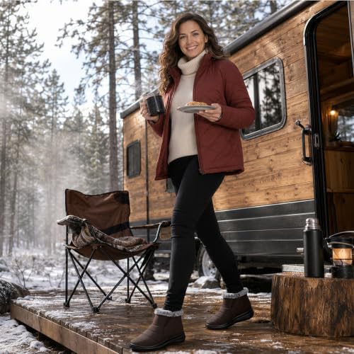 SHIBEVER Winter Snow Boots for Women: Slip On Ankle Fur Lined Warm Boot