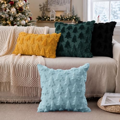 DFXSZ Christmas Tree Pillow Covers 16x16 Set of 2 Christmas Decor Blue