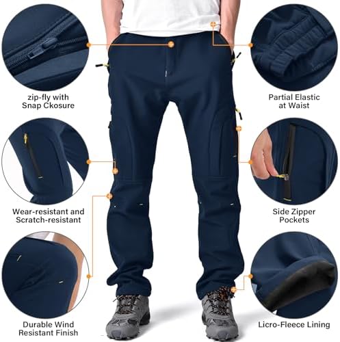Men's hiking Snow Pants Skiing Winter Insulated Fleece lined Outdoor Water Repellent camping,walking,fishing