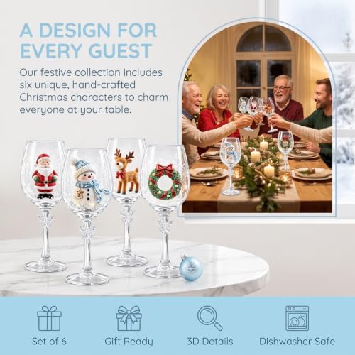Christmas Wine Glass Collection Gift Box Set, Christmas Wine Glasses, Raised Holiday Goblet with Snowflake Decor, Festive Glassware, Wines & Cocktails, Holiday Party & Table Decor (B)