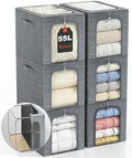 GoMaihe Blanket Storage Bins with Metal Frame for Closet, 55L 6-Pack Grey