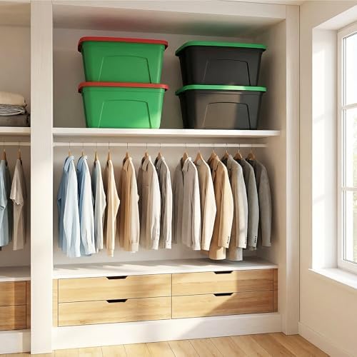SIMPLYKLEEN Storage Bins with Lids - Made in USA 18-Gallon (72-Quart) 4-Pack Stackable and Nestable Storage Boxes Plastic Large Storage Container Heavy-Duty Organizing Totes for Bathroom, and Office