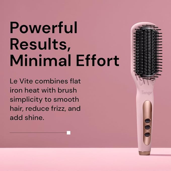 L'ANGE HAIR Le Vite Straightening Brush | Heated Hair Tool for Smoother, Frizz-Controlled Look | Dual-Voltage Hot Brush Straightener for Effortless Styling & Shine | Ceramic Standard Size (Blush)