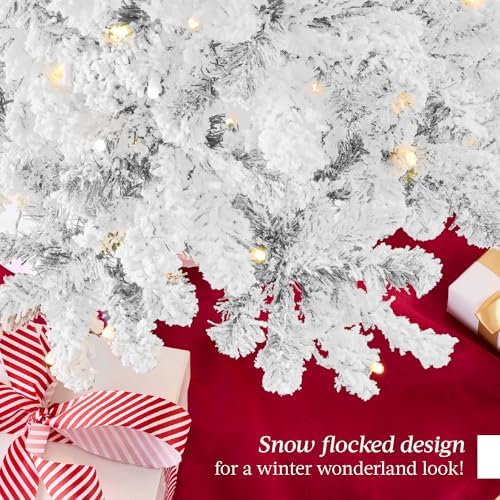 Best Choice Products Pre-Lit White Christmas Tree, 6ft Artificial Snow Flocked Full Fir Tree, Holiday Decoration w/ 250 Lights, 928 Branch Tips