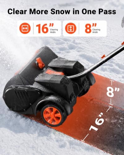 VOLTASK 48V 16-Inch Electric Snow Shovel with Wheels, 1200W Brushless Motor