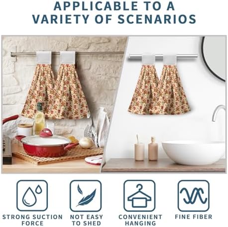 Christmas Gingerbread Man Kitchen Towels with Hanging Loop Candy Cane Hot Cocoa Xmas Tree Hand Towels Set of 2 Orange Bath Towels Winter Holiday Soft Absorbent Fingertip Dish Tie Towel for Bathroom