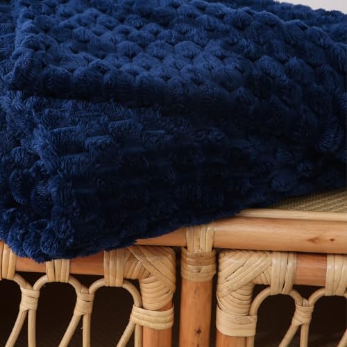 Blue Throw Blanket 50"×60" Gifts for Mom Fuzzy 3D Jacquard Decorative