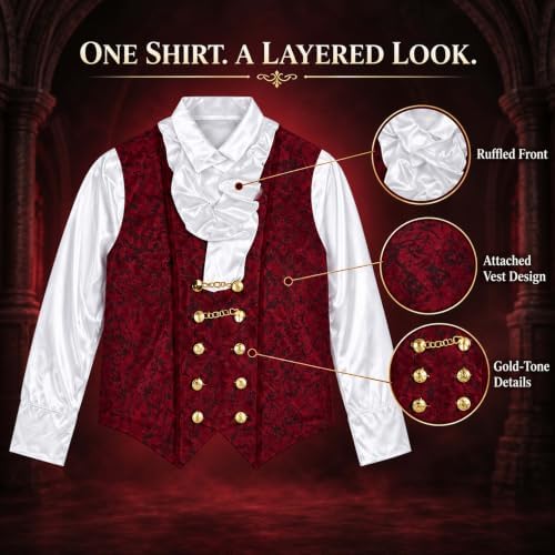 Men's Vampire Costume, Deluxe 4-Piece Dracula Outfit, for Adult Halloween Gothic Party