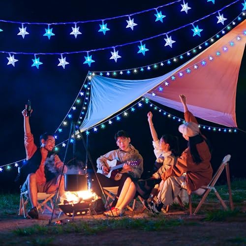 Star String Lights Plug in - 33 ft 100 LED Star Fairy String Lights with Remote and Timer, 8 Modes Waterproof for Bedroom Tent Loft Bed Window Backyard Patio Porch Balcony Staircase Party, Blue