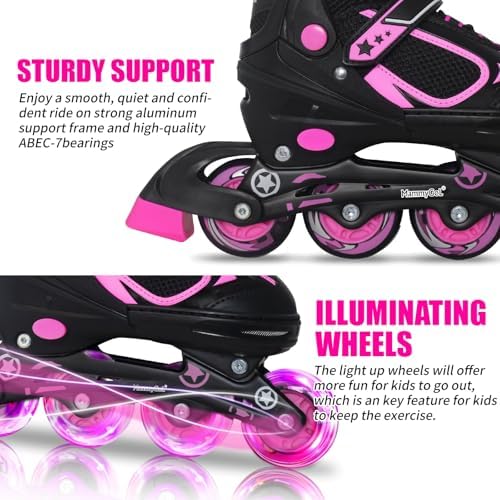 MammyGol Adjustable Inline Skates for Kids Boys Girls Youth Blades Roller Skates with Light up Wheels Ages 4-16