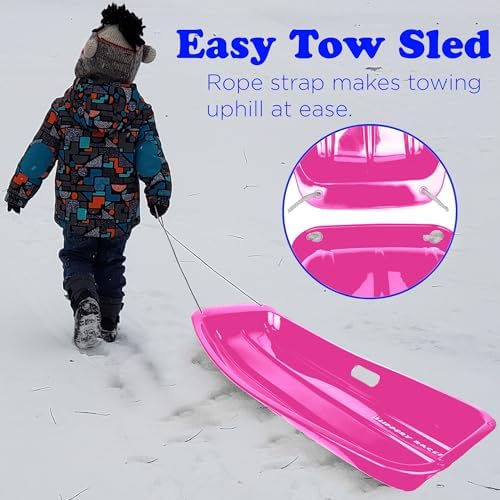 Slippery Racer Downhill Sprinter Flexible Kids Toddler Plastic Cold-Resistant Toboggan Snow Sled with Pull Rope and Handles, Pink (3 Pack)