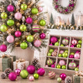Lunmon 64 Pcs Lime Green Pink Christmas Ornaments Sets Polka Dot Xmas Balls