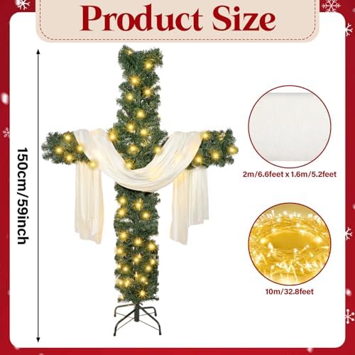 Justforjoyful 5ft Christmas Cross Tree with Light & Scarf