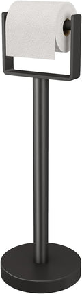 YUMORE Heavy Duty Toilet Paper Holder Stand, Extra-Weighted Base No Tipping, Stainless Steel Toilet Paper Stand, Free Standing Floor Tissue Roll Holder for Bathroom, Matte Black 200UP