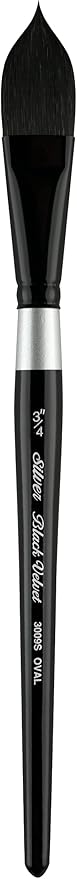 Silver Brush Limited 3009S3/4in Black Velvet Oval Watercolor Paint Brush, Size 3/4 Inch, Short Handle