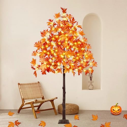 6FT Lighted Maple Tree 150 LED Artificial Fall Tree for Home Decorations