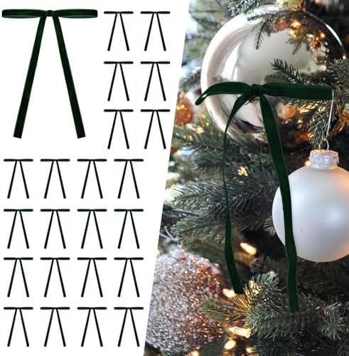 SIMISI RIBBON 24Pcs Christmas Velvet Ribbon Bows Decorations for Tree
